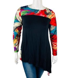 New Mischca Womans Sz Large Blouse Black Long Sleeve Pull Over Tunic NWT